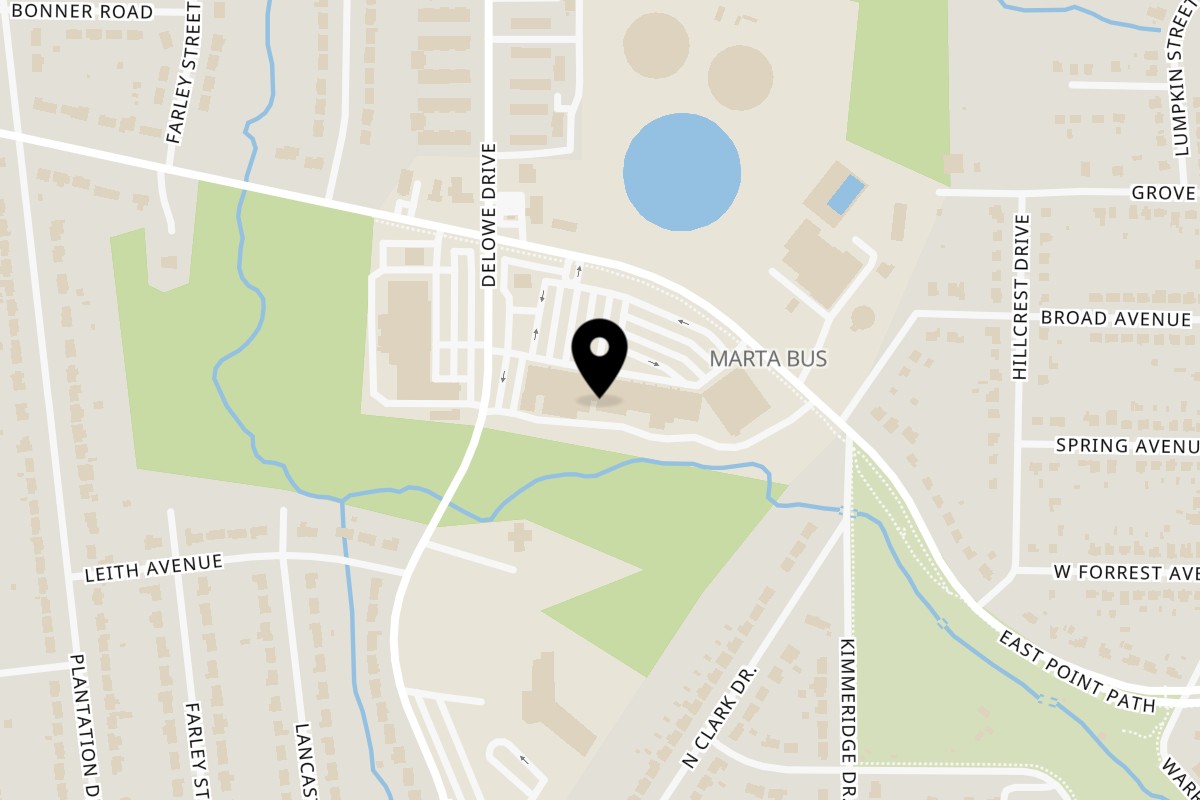 Map showing the location of Smashing Eats Atl East point on 2062 Headland Dr in Atlanta